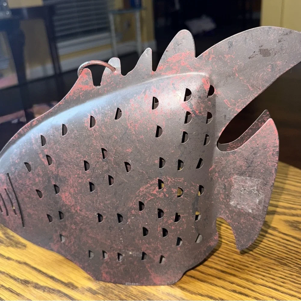 Vintage Fish-Shaped Metal Lantern- Red and Black